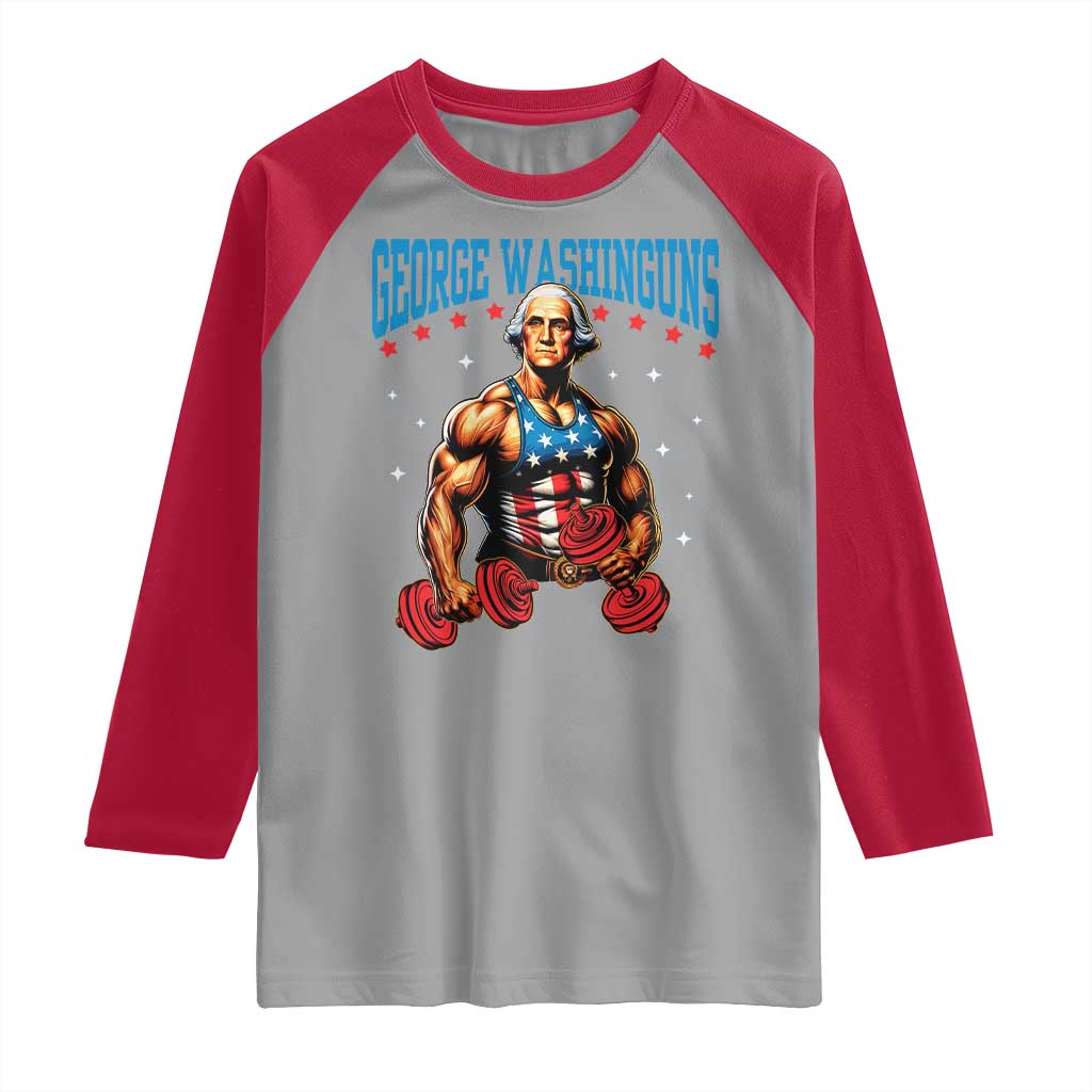 Funny George Washington Gym Raglan Shirt Muscular Flex Workout 4th of July - Wonder Print Shop