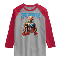 Funny George Washington Gym Raglan Shirt Muscular Flex Workout 4th of July - Wonder Print Shop