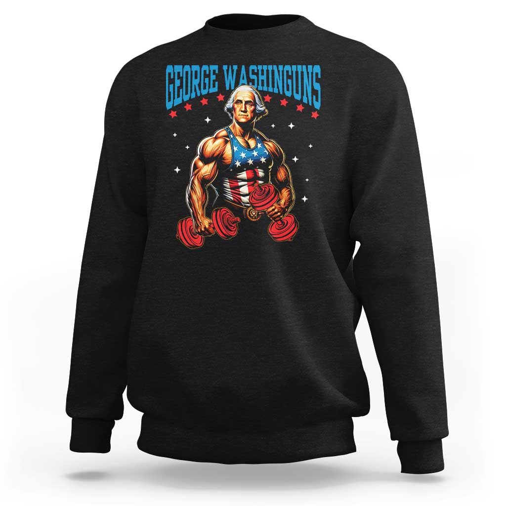 Funny George Washington Gym Sweatshirt Muscular Flex Workout 4th of July - Wonder Print Shop
