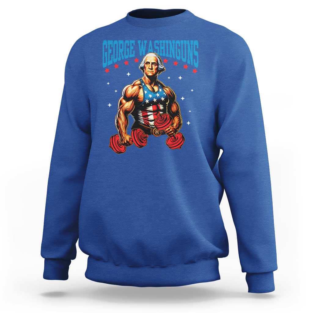 Funny George Washington Gym Sweatshirt Muscular Flex Workout 4th of July - Wonder Print Shop