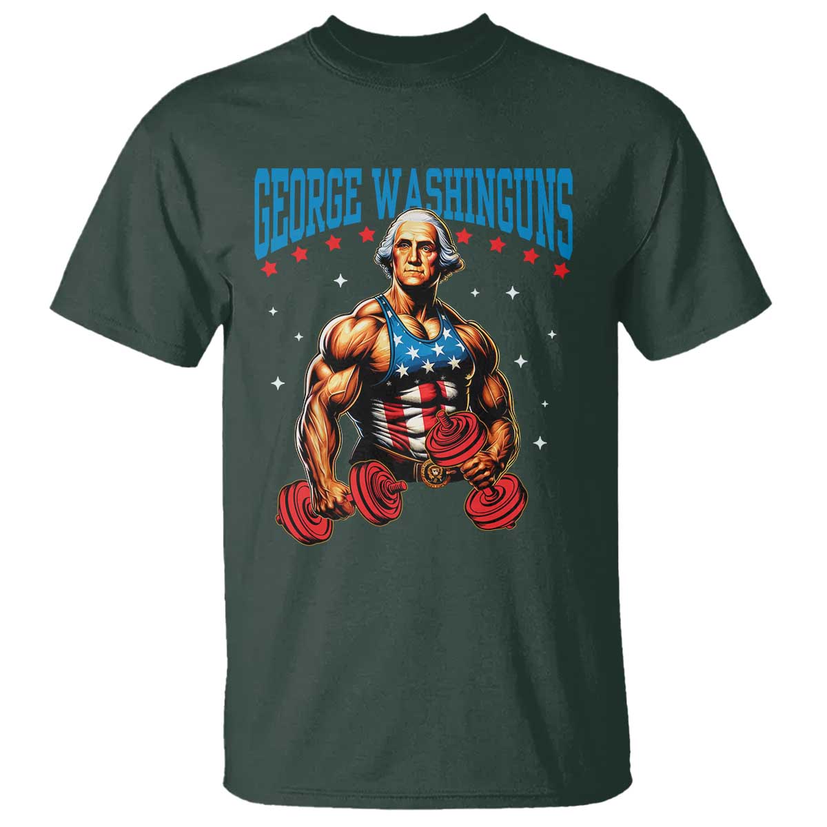 Funny George Washington Gym T Shirt Muscular Flex Workout 4th of July - Wonder Print Shop