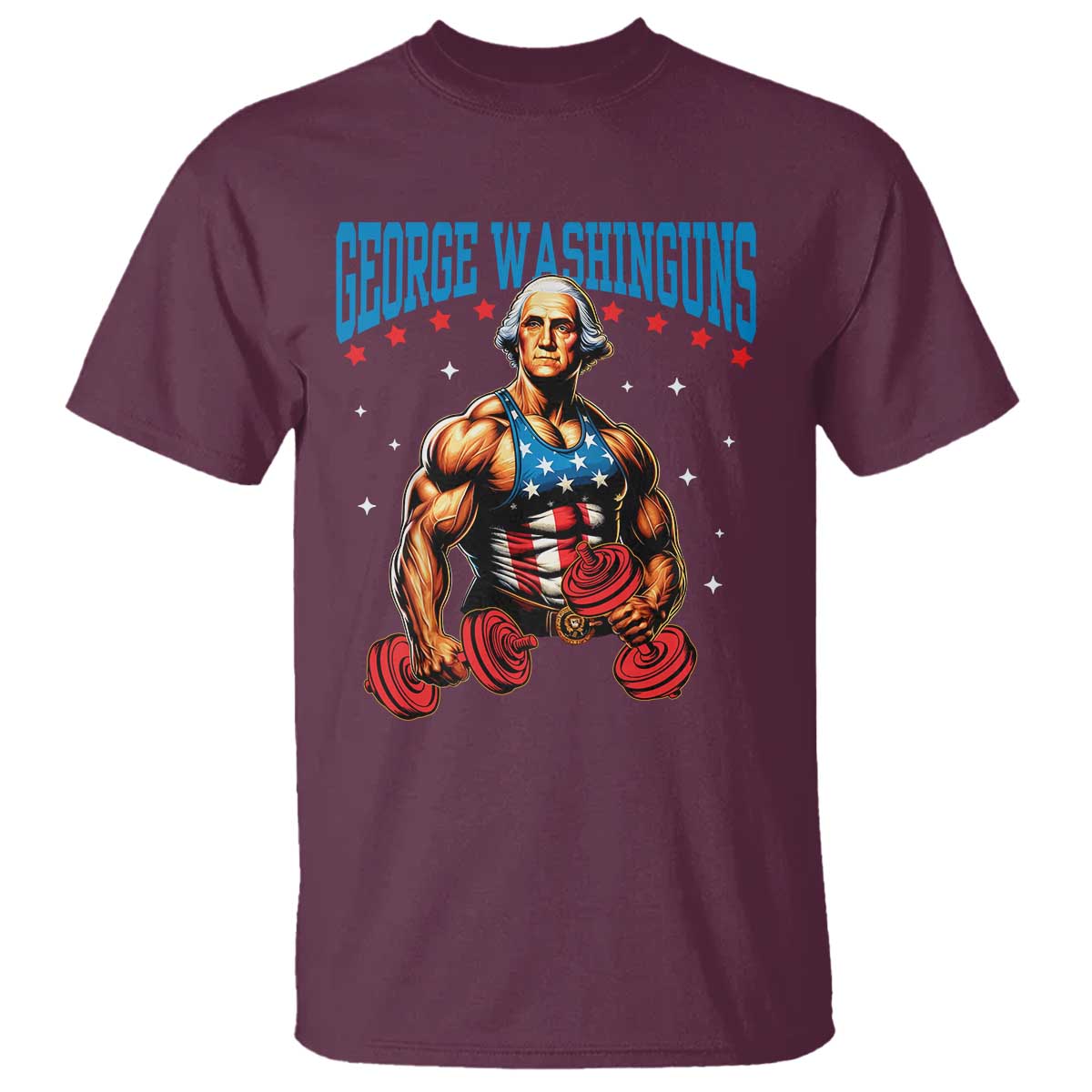 Funny George Washington Gym T Shirt Muscular Flex Workout 4th of July - Wonder Print Shop