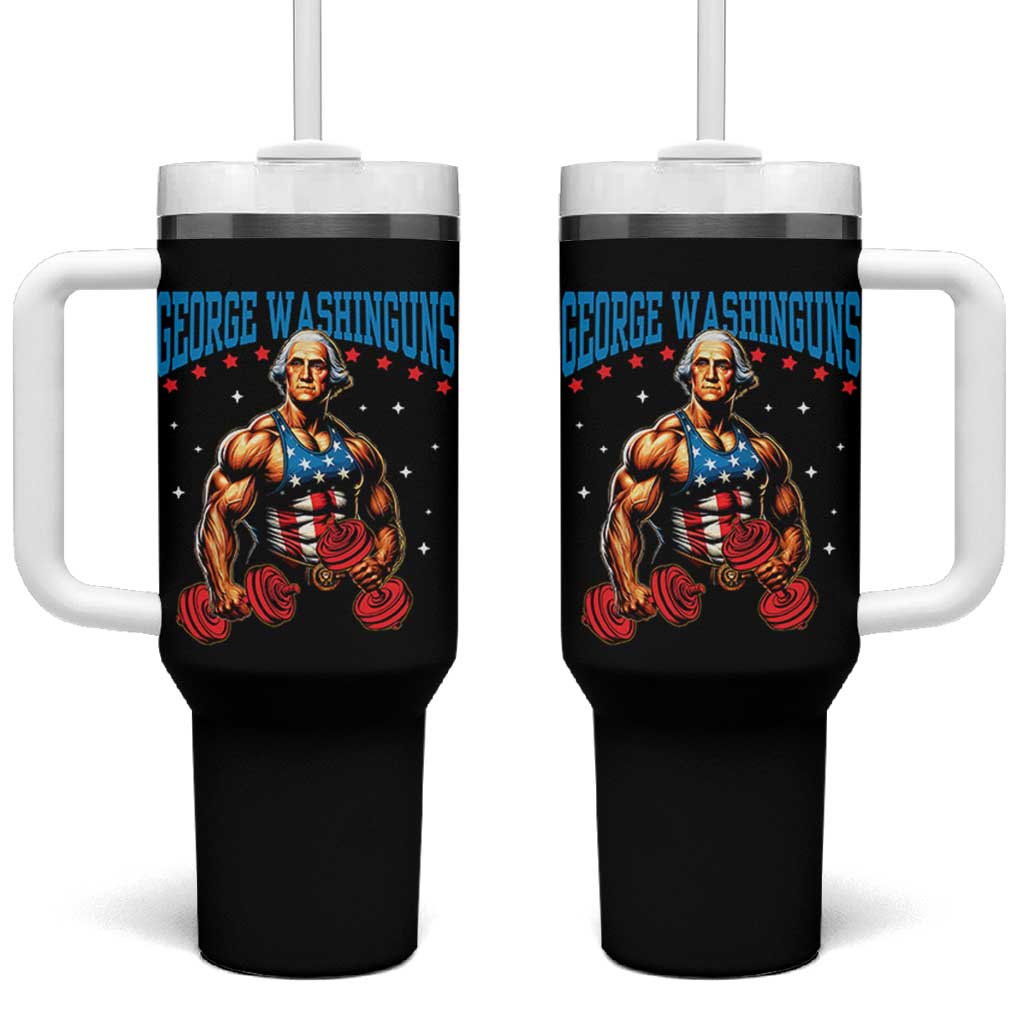 Funny George Washington Gym Tumbler With Handle Muscular Flex Workout 4th of July - Wonder Print Shop