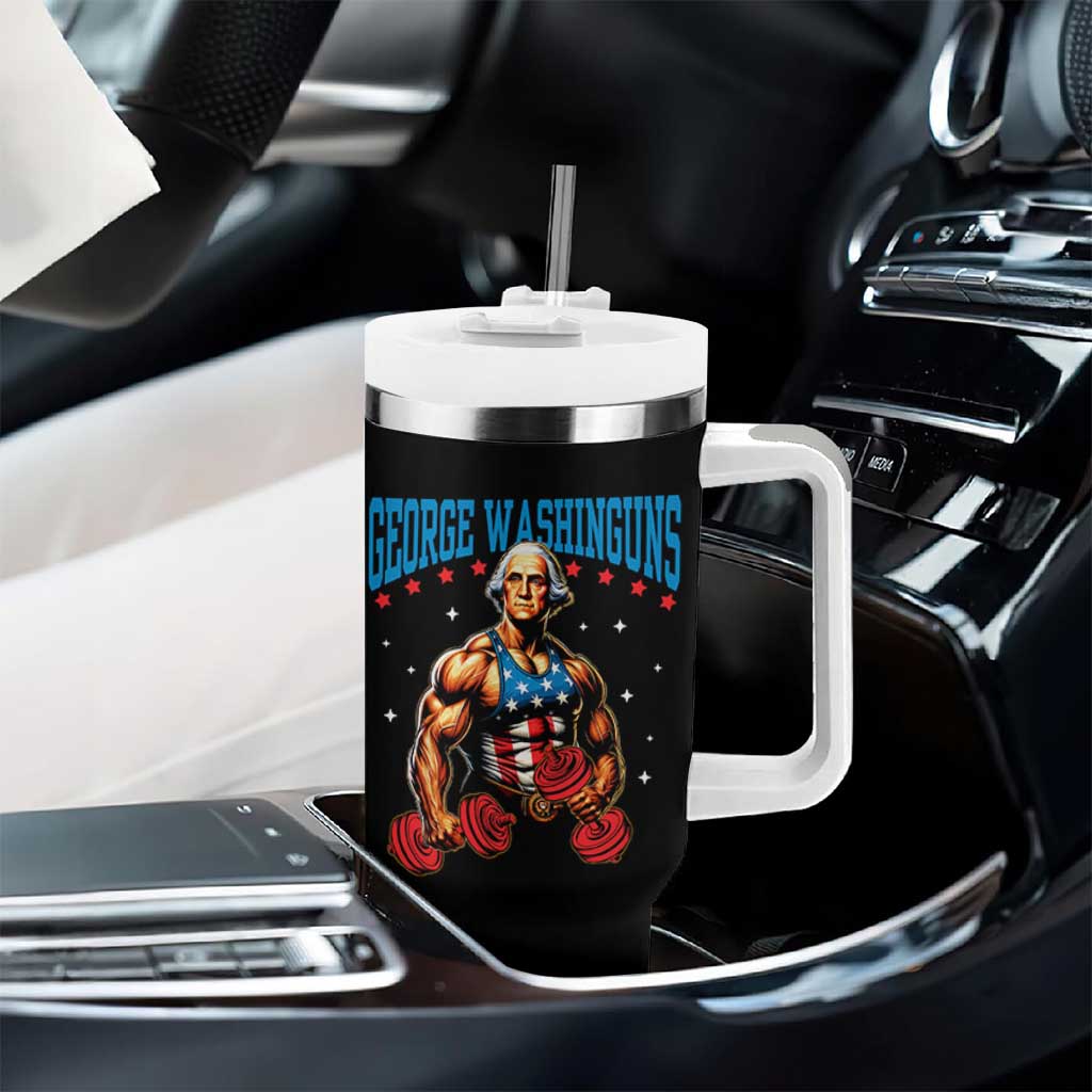 Funny George Washington Gym Tumbler With Handle Muscular Flex Workout 4th of July - Wonder Print Shop