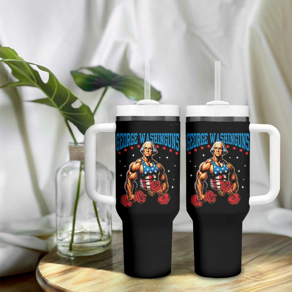 Funny George Washington Gym Tumbler With Handle Muscular Flex Workout 4th of July - Wonder Print Shop