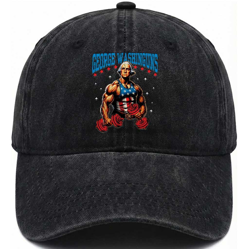 Funny George Washington Gym Washed Cotton Baseball Cap Muscular Flex Workout 4th of July