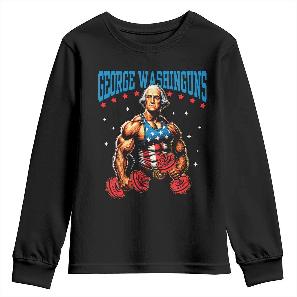 Funny George Washington Gym Youth Sweatshirt Muscular Flex Workout 4th of July - Wonder Print Shop