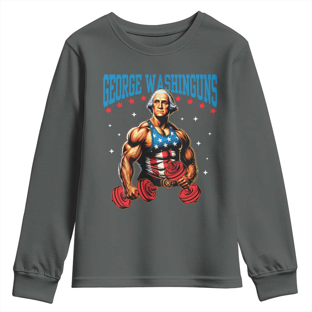 Funny George Washington Gym Youth Sweatshirt Muscular Flex Workout 4th of July - Wonder Print Shop