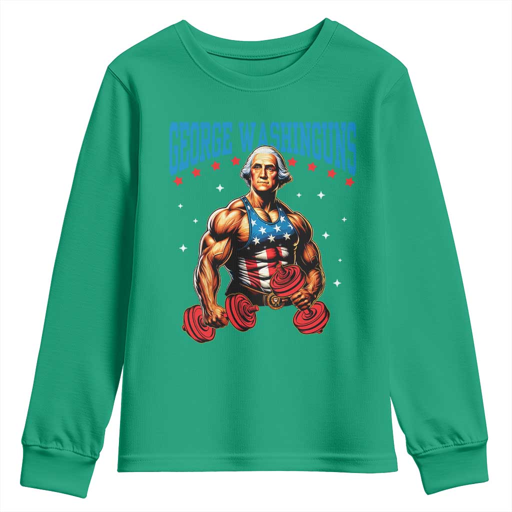 Funny George Washington Gym Youth Sweatshirt Muscular Flex Workout 4th of July - Wonder Print Shop