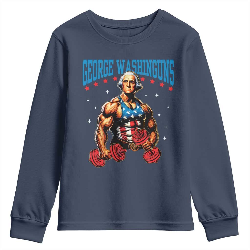 Funny George Washington Gym Youth Sweatshirt Muscular Flex Workout 4th of July - Wonder Print Shop