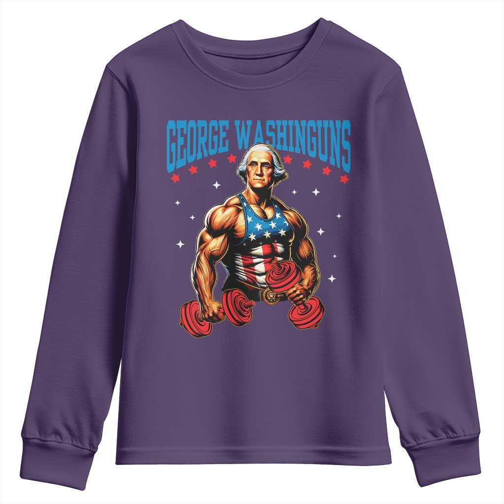 Funny George Washington Gym Youth Sweatshirt Muscular Flex Workout 4th of July - Wonder Print Shop
