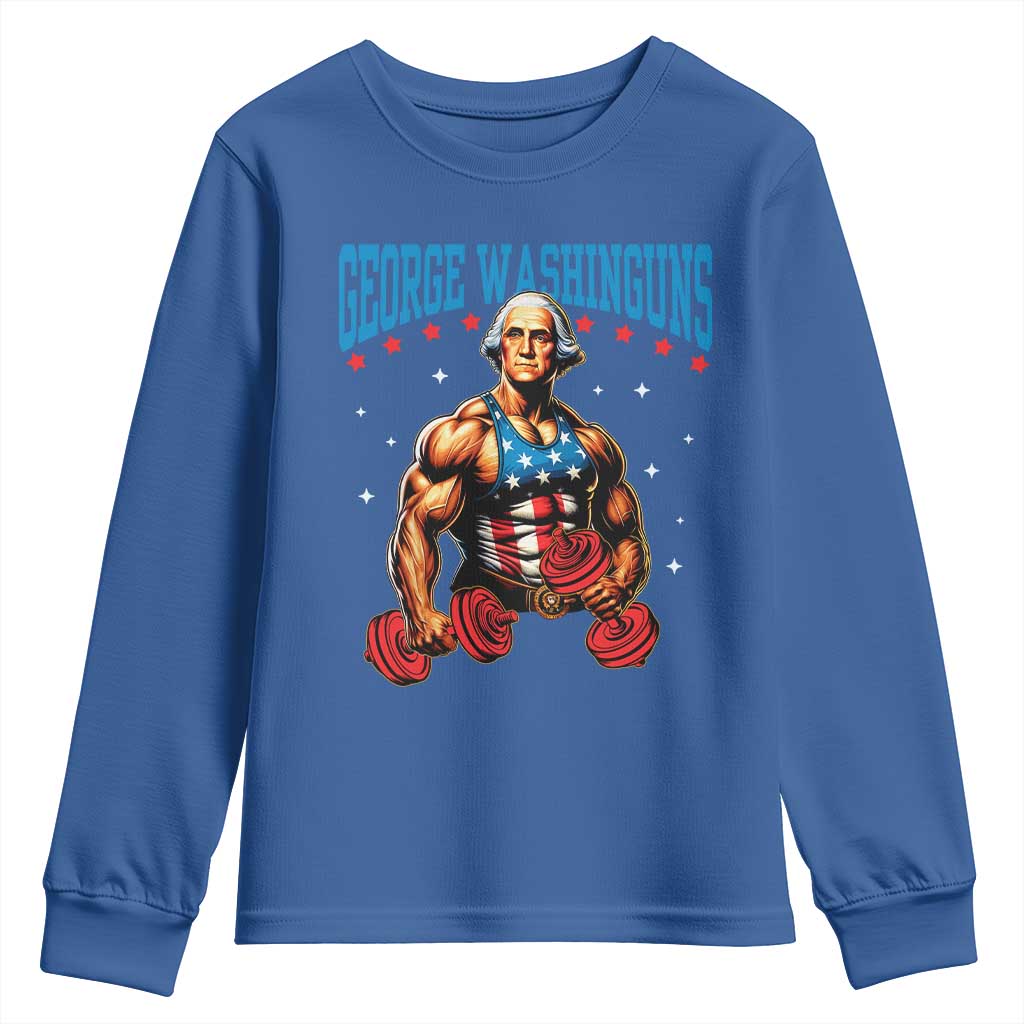 Funny George Washington Gym Youth Sweatshirt Muscular Flex Workout 4th of July - Wonder Print Shop