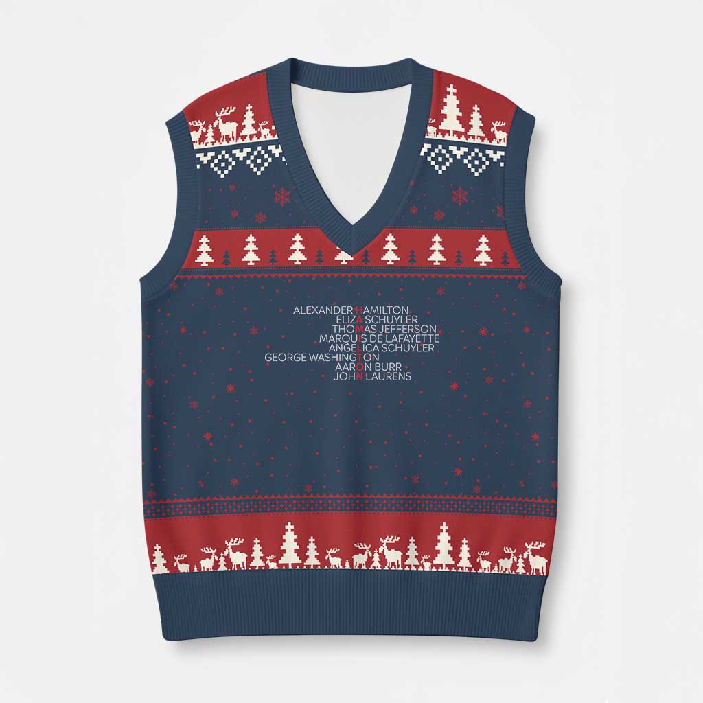 Hamilton Eliza Jefferson Angelica & Burr Names V-Neck Knit Sweater Vest - Wonder Print Shop