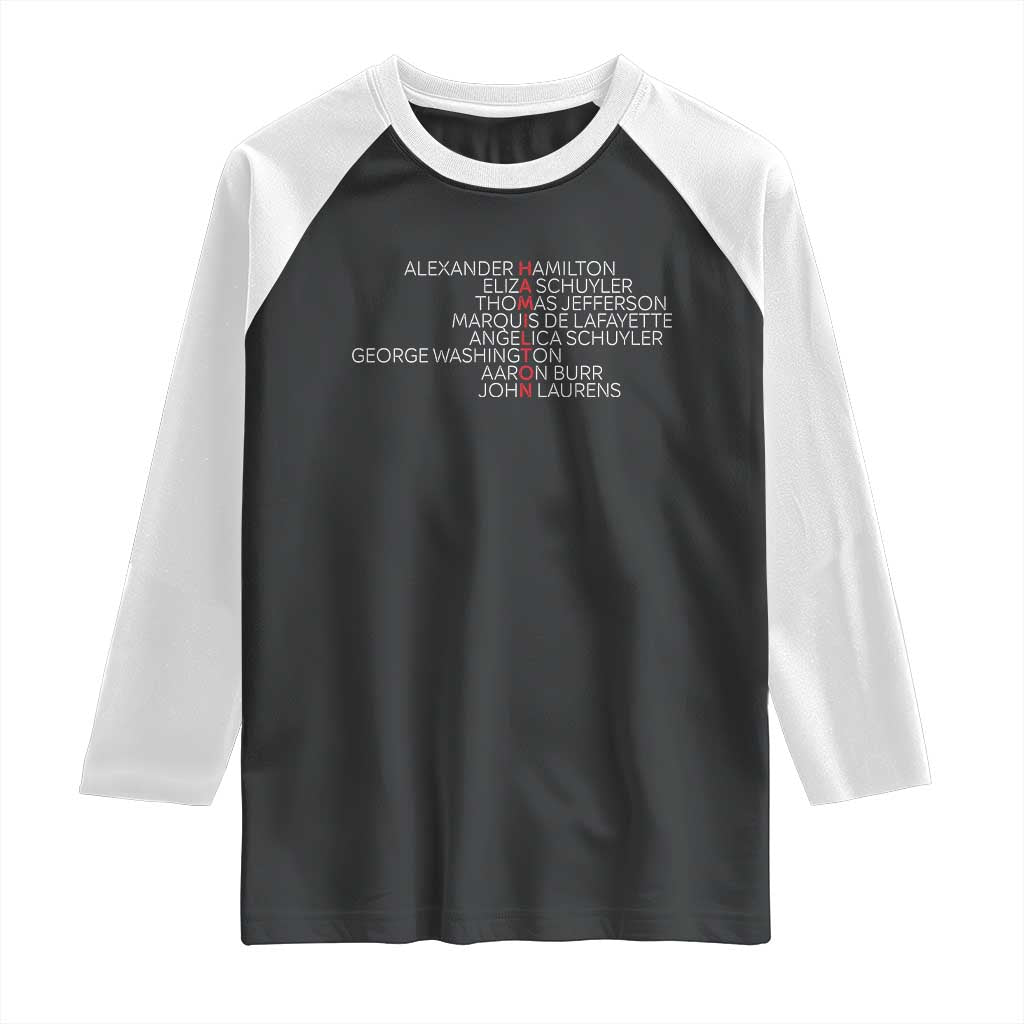 Hamilton Eliza Jefferson Angelica & Burr Names Raglan Shirt - Wonder Print Shop