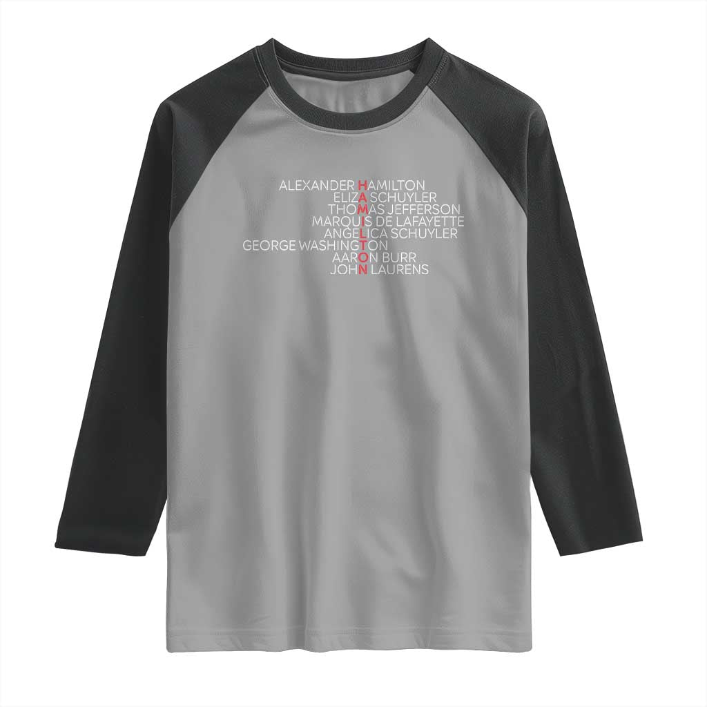 Hamilton Eliza Jefferson Angelica & Burr Names Raglan Shirt - Wonder Print Shop