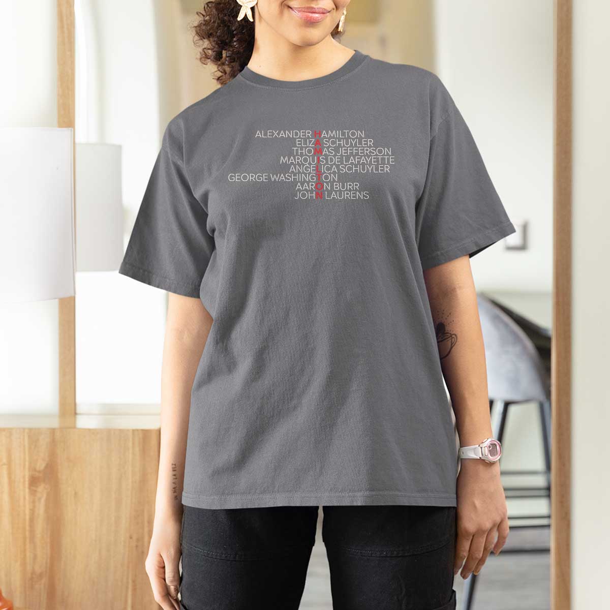 Hamilton Eliza Jefferson Angelica & Burr Names T Shirt For Women - Wonder Print Shop