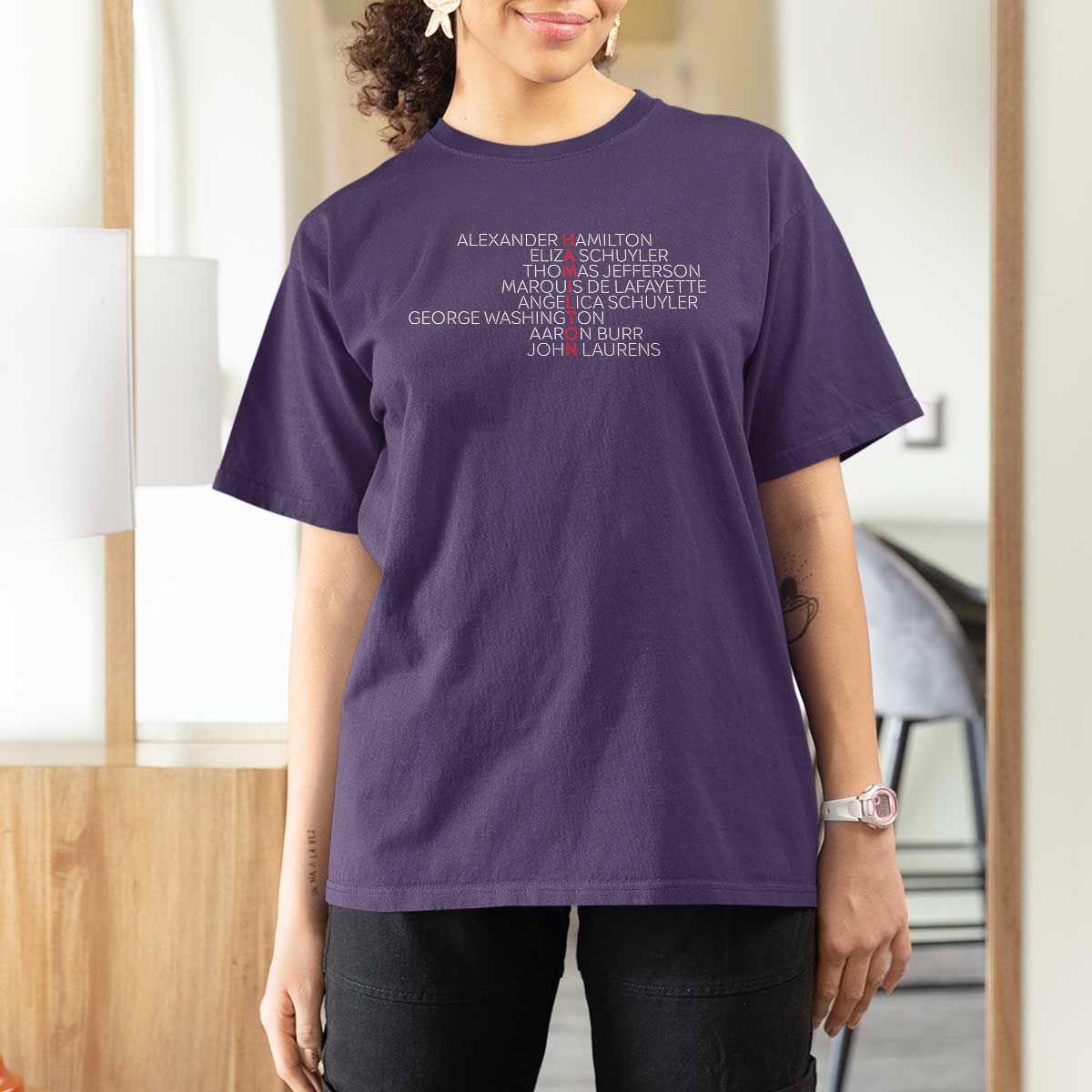Hamilton Eliza Jefferson Angelica & Burr Names T Shirt For Women - Wonder Print Shop