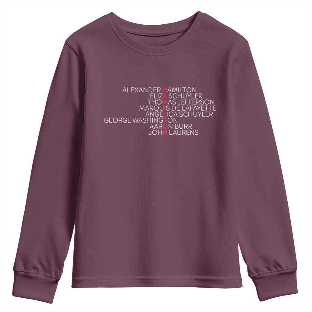 Hamilton Eliza Jefferson Angelica & Burr Names Youth Sweatshirt - Wonder Print Shop