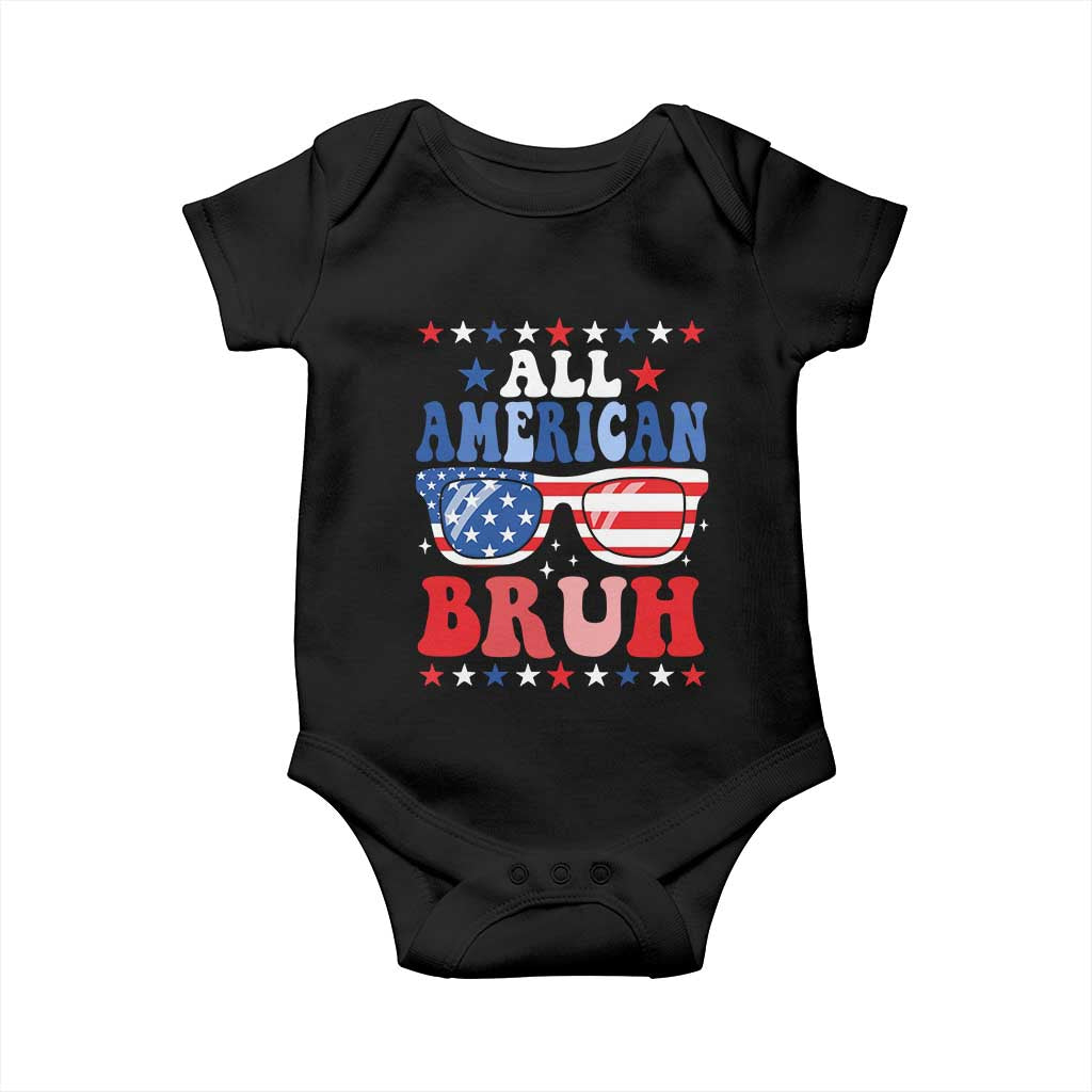 All American Bruh Patriotic 4th Of July Baby Onesie USA Flag Sunglasses Teens Kids - Wonder Print Shop