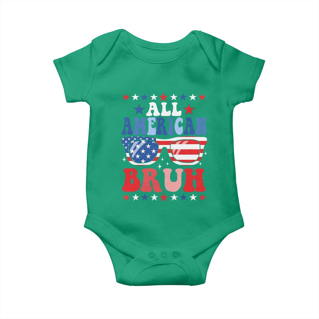 All American Bruh Patriotic 4th Of July Baby Onesie USA Flag Sunglasses Teens Kids - Wonder Print Shop