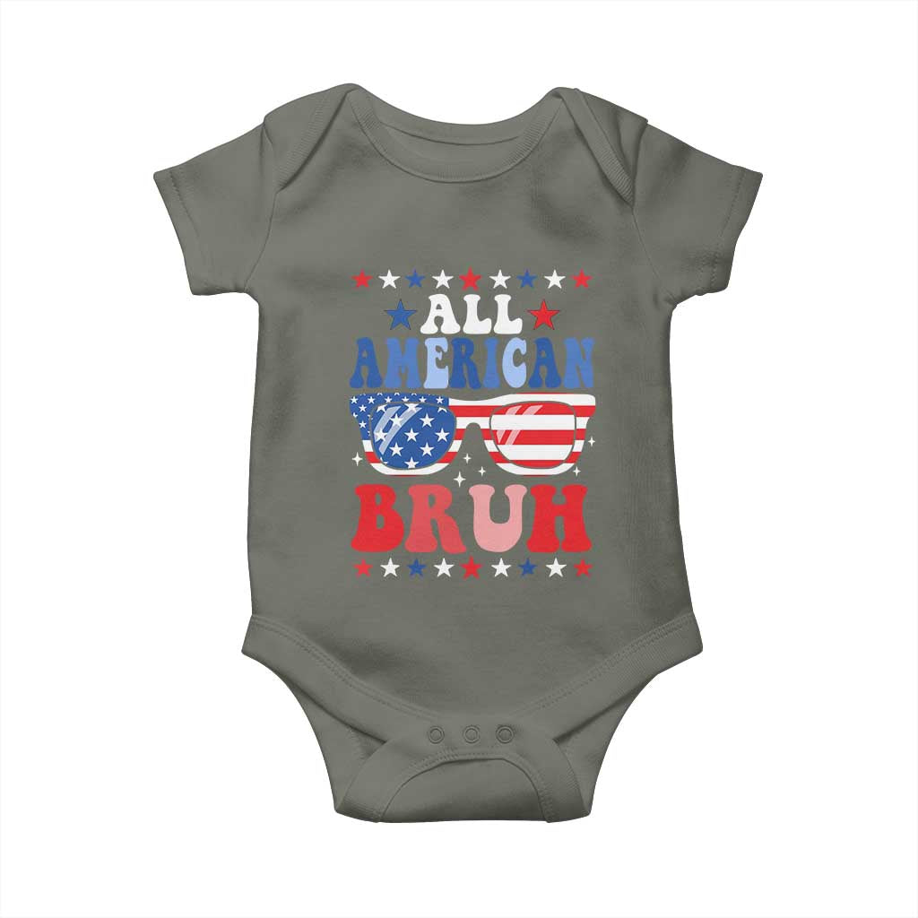 All American Bruh Patriotic 4th Of July Baby Onesie USA Flag Sunglasses Teens Kids - Wonder Print Shop