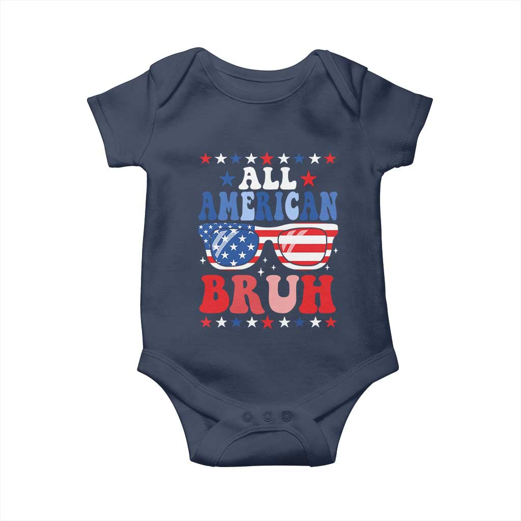 All American Bruh Patriotic 4th Of July Baby Onesie USA Flag Sunglasses Teens Kids - Wonder Print Shop