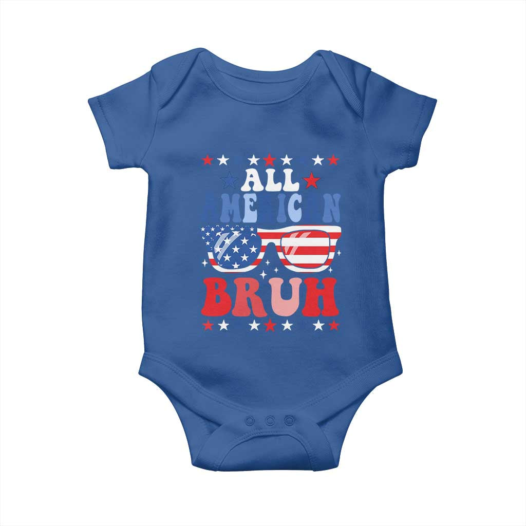 All American Bruh Patriotic 4th Of July Baby Onesie USA Flag Sunglasses Teens Kids - Wonder Print Shop