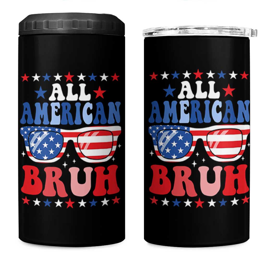 All American Bruh Patriotic 4th Of July 4 in 1 Can Cooler Tumbler USA Flag Sunglasses Teens Kids - Wonder Print Shop
