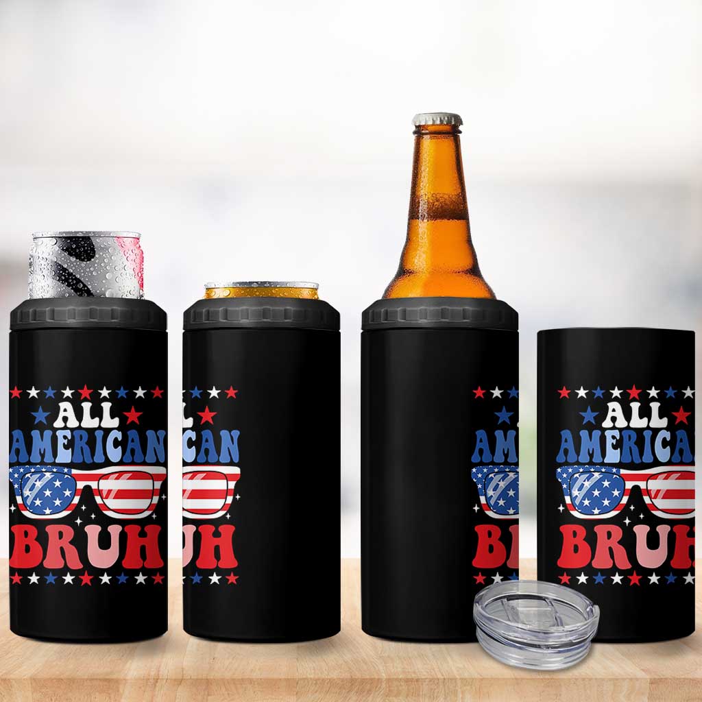 All American Bruh Patriotic 4th Of July 4 in 1 Can Cooler Tumbler USA Flag Sunglasses Teens Kids - Wonder Print Shop