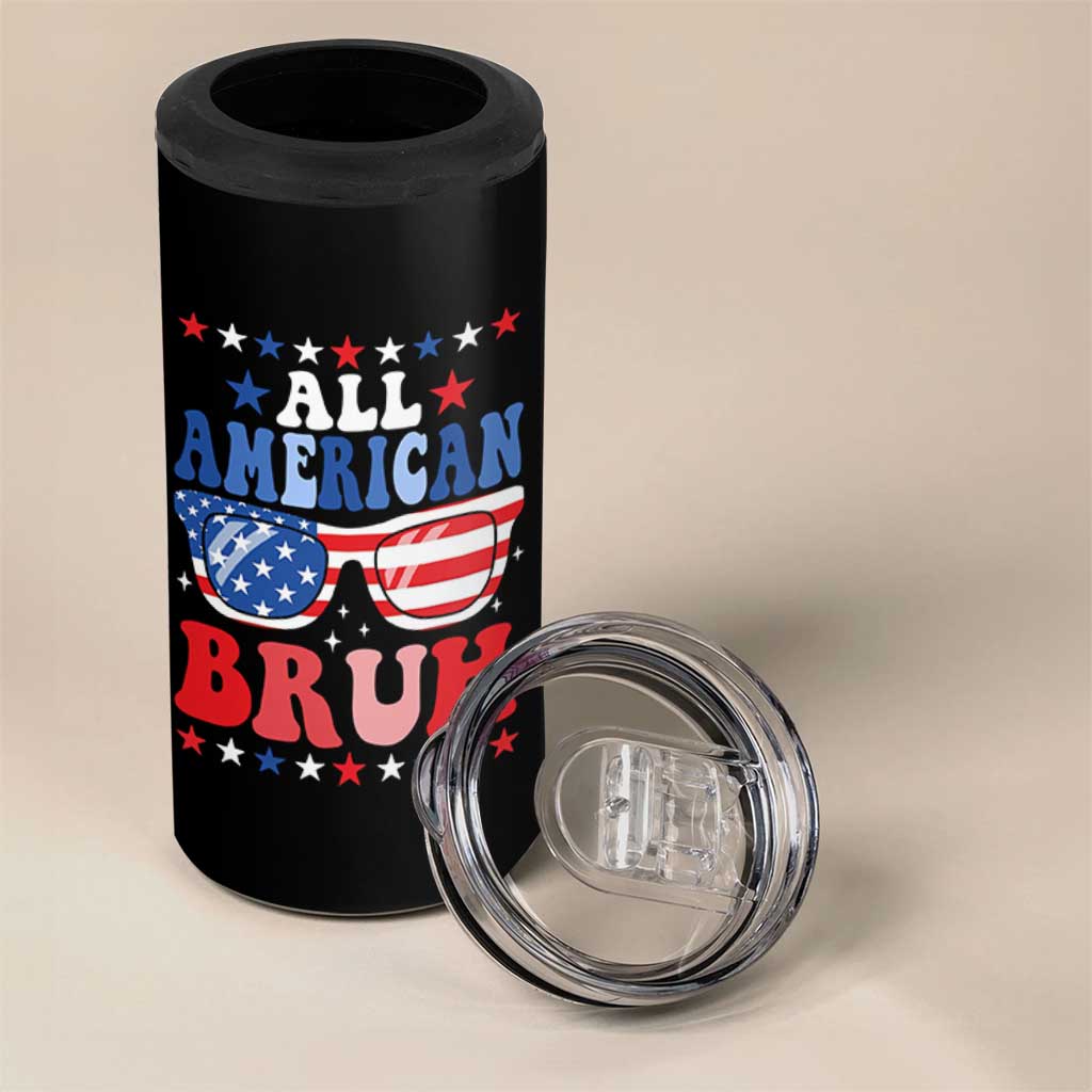 All American Bruh Patriotic 4th Of July 4 in 1 Can Cooler Tumbler USA Flag Sunglasses Teens Kids - Wonder Print Shop