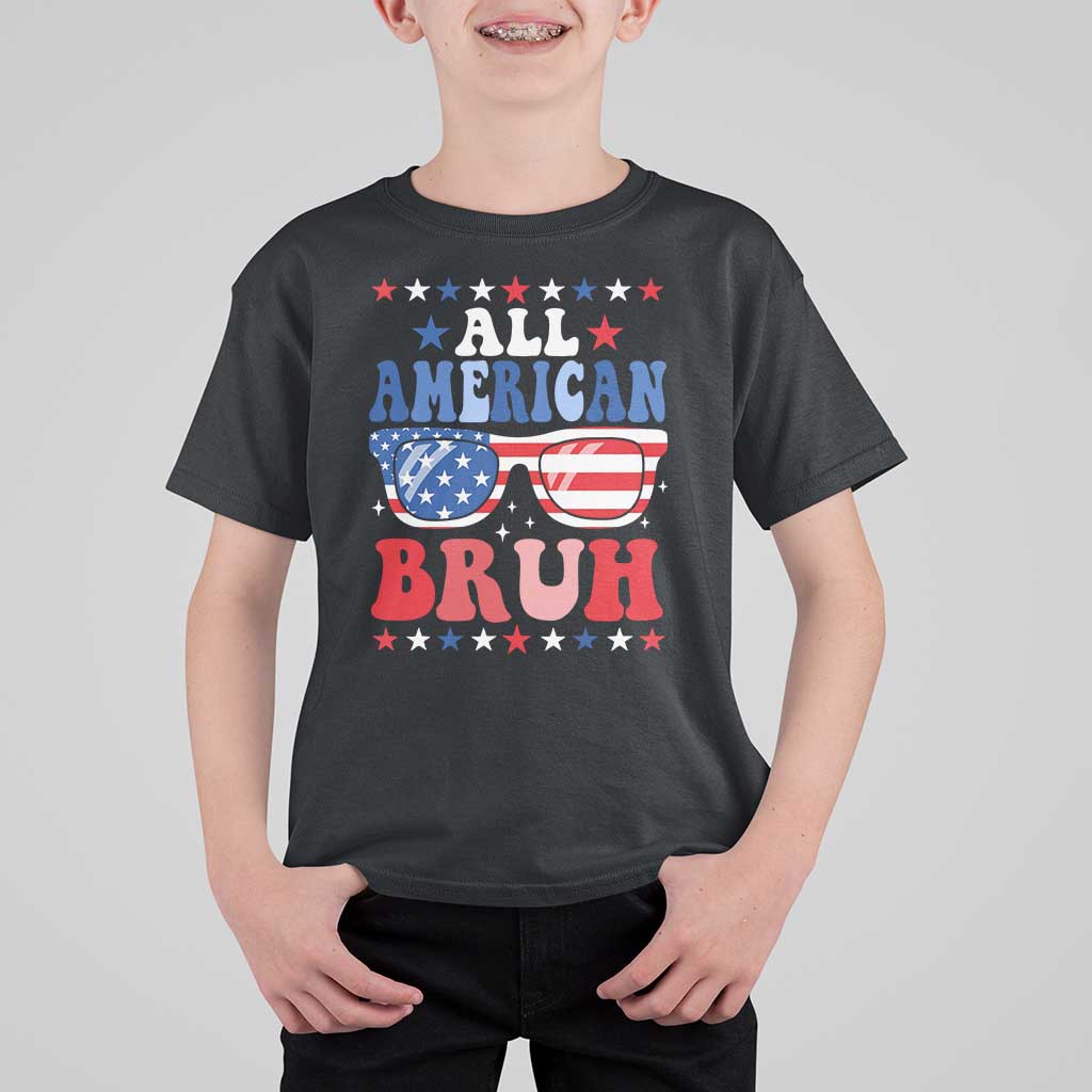 All American Bruh Patriotic 4th Of July T Shirt For Kid USA Flag Sunglasses Teens Kids - Wonder Print Shop