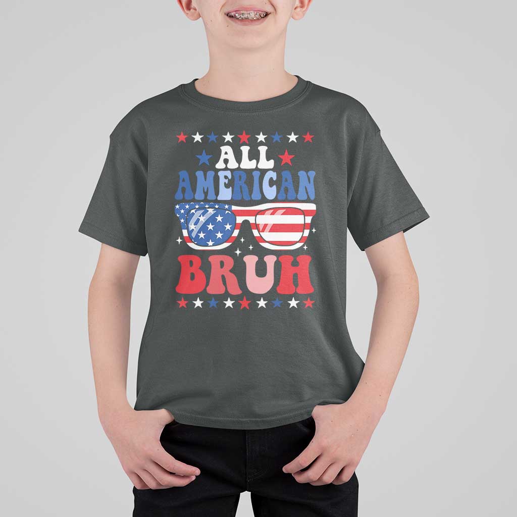 All American Bruh Patriotic 4th Of July T Shirt For Kid USA Flag Sunglasses Teens Kids - Wonder Print Shop