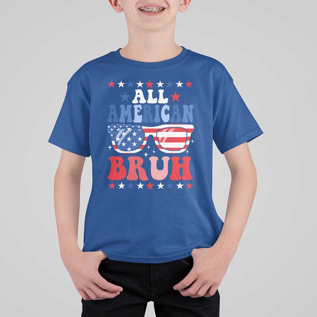 All American Bruh Patriotic 4th Of July T Shirt For Kid USA Flag Sunglasses Teens Kids - Wonder Print Shop