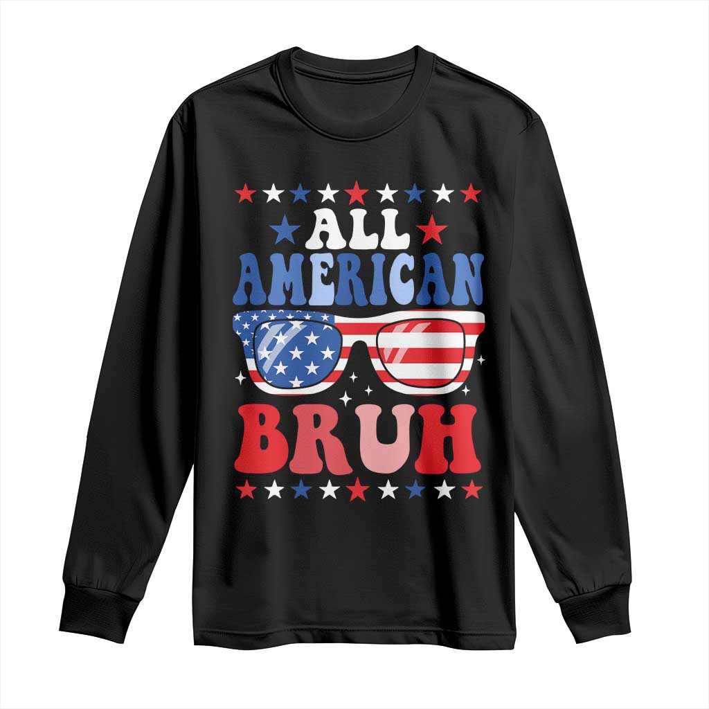 All American Bruh Patriotic 4th Of July Long Sleeve Shirt USA Flag Sunglasses Teens Kids - Wonder Print Shop
