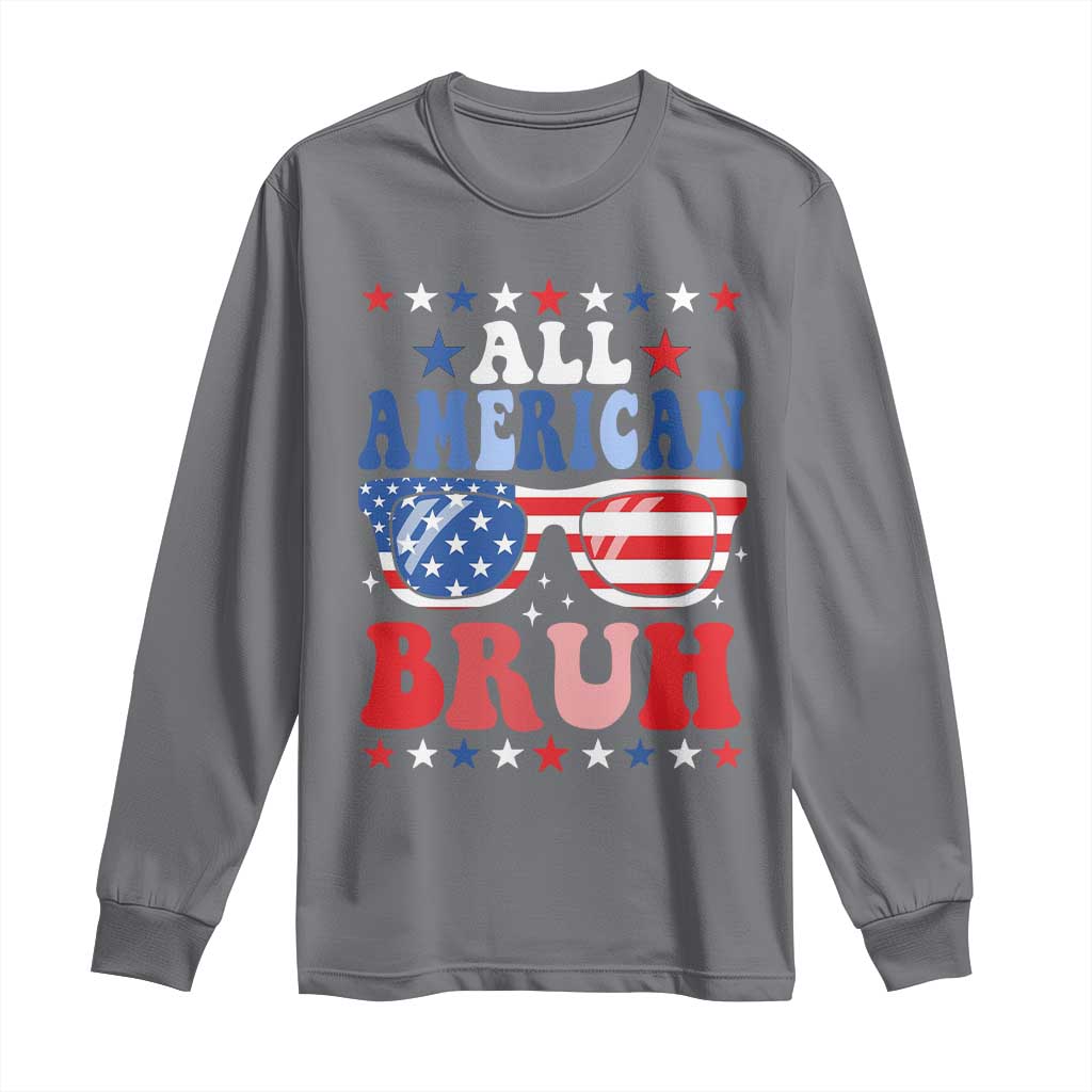 All American Bruh Patriotic 4th Of July Long Sleeve Shirt USA Flag Sunglasses Teens Kids - Wonder Print Shop