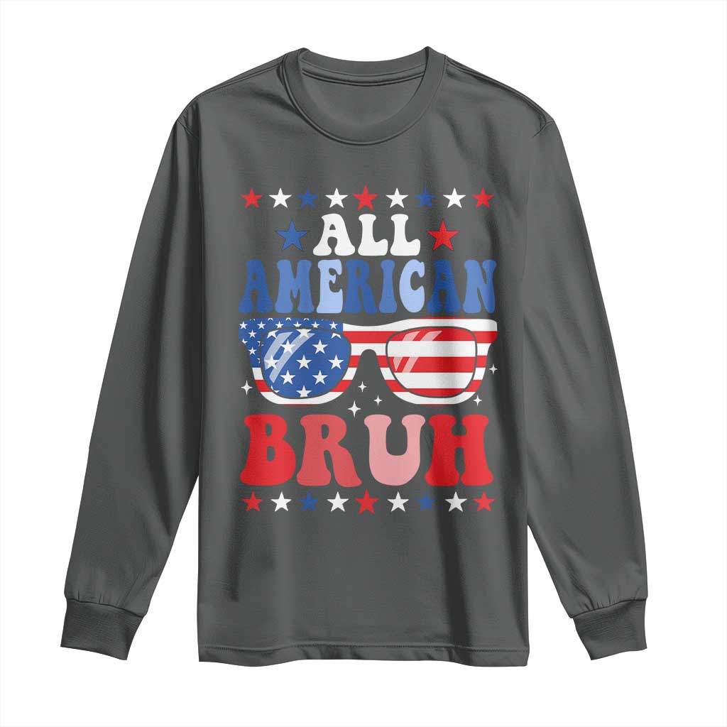 All American Bruh Patriotic 4th Of July Long Sleeve Shirt USA Flag Sunglasses Teens Kids - Wonder Print Shop
