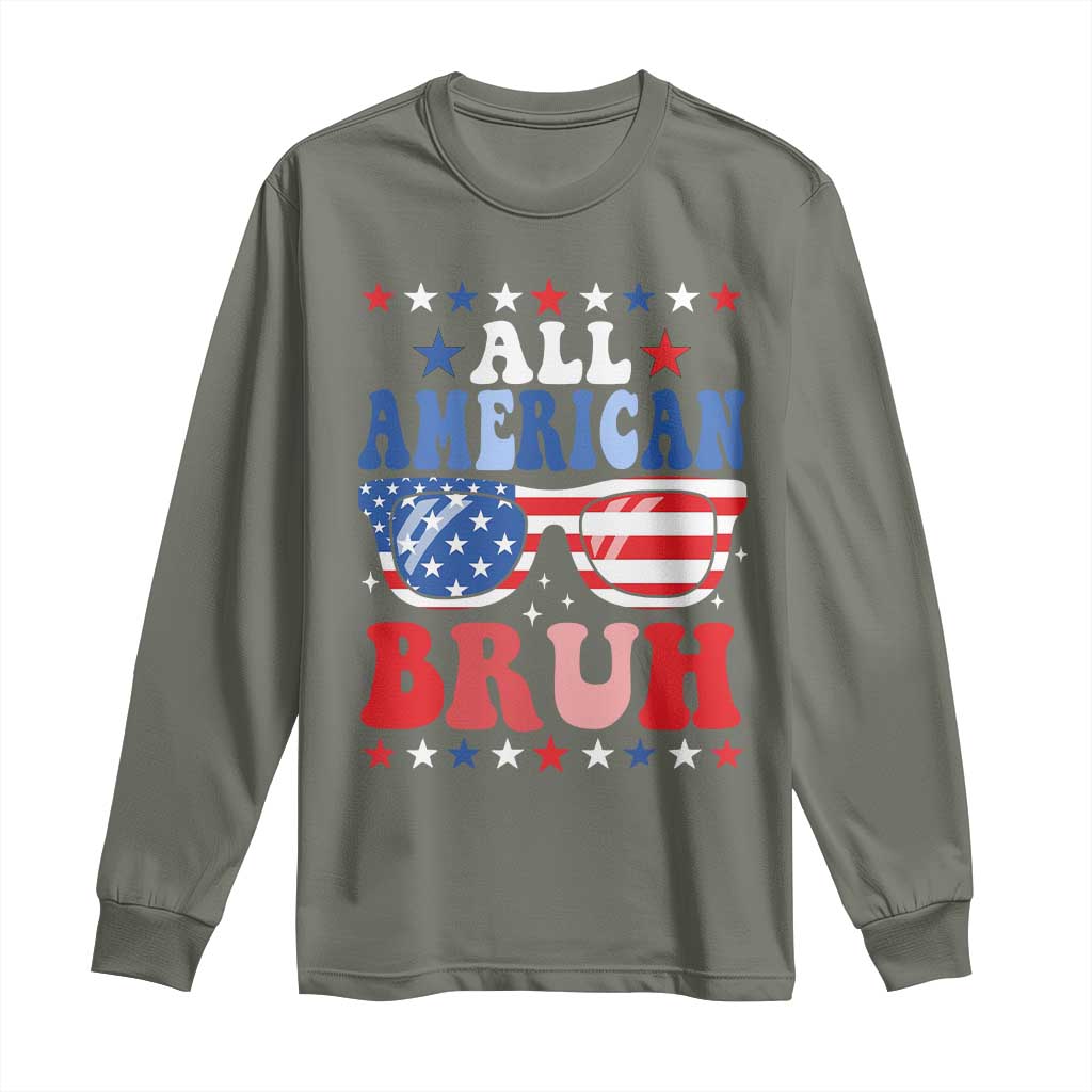 All American Bruh Patriotic 4th Of July Long Sleeve Shirt USA Flag Sunglasses Teens Kids - Wonder Print Shop