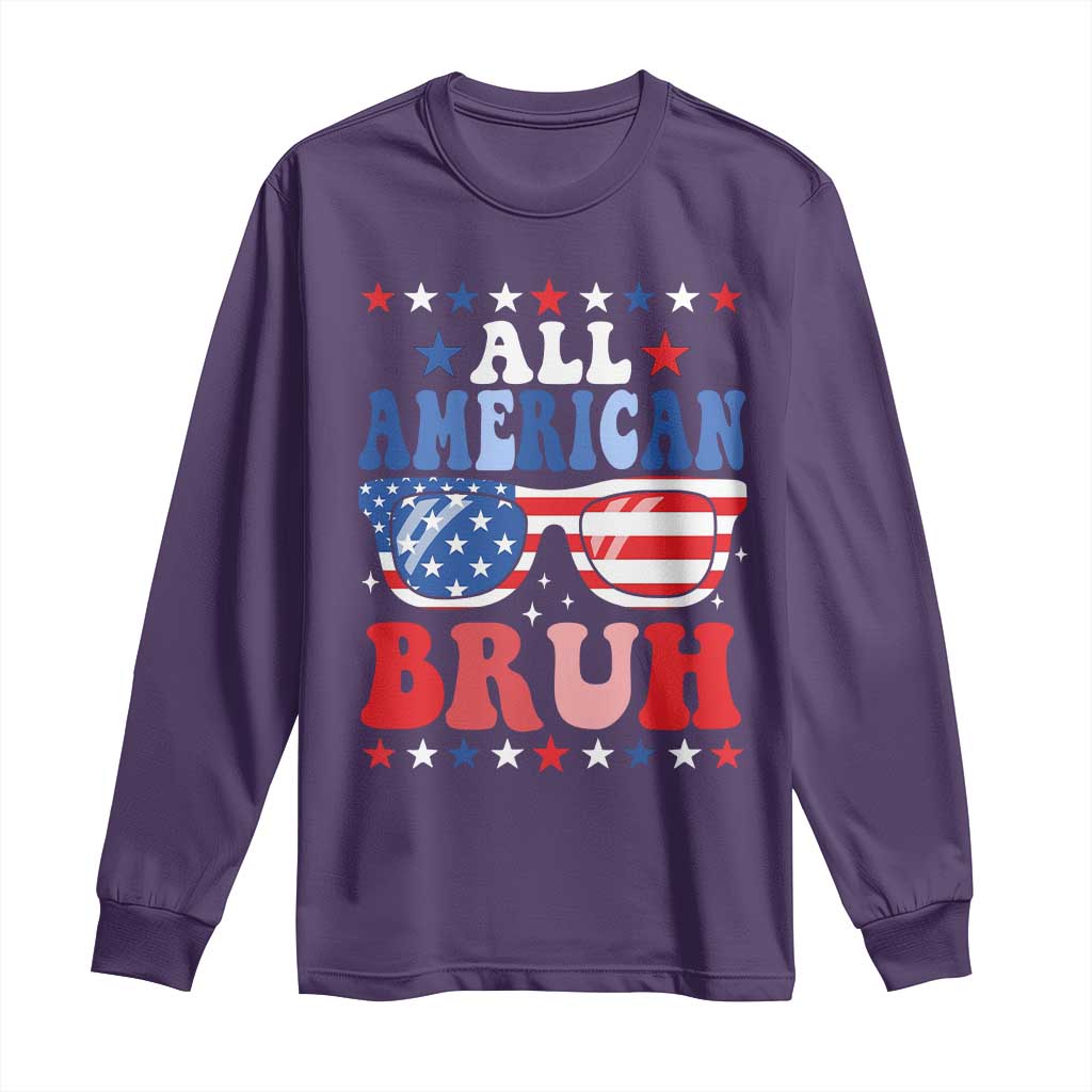 All American Bruh Patriotic 4th Of July Long Sleeve Shirt USA Flag Sunglasses Teens Kids - Wonder Print Shop