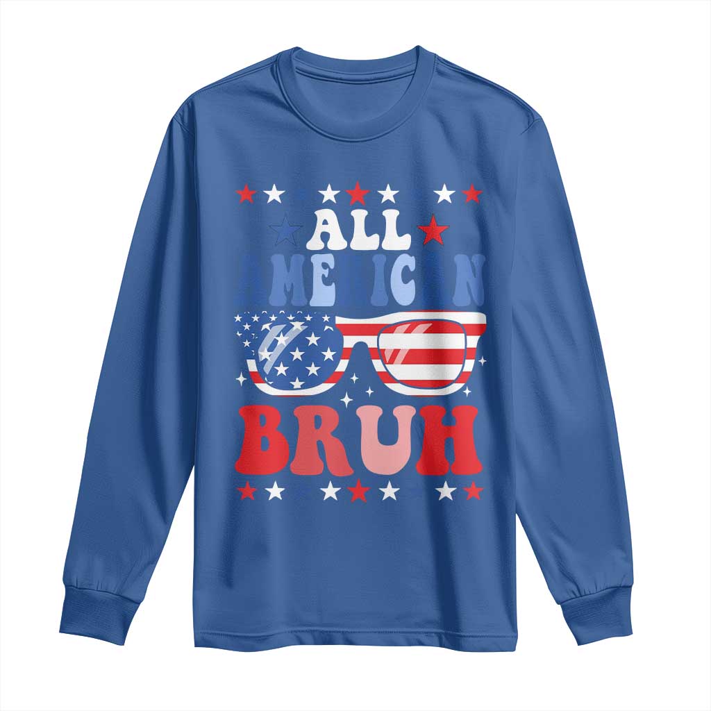 All American Bruh Patriotic 4th Of July Long Sleeve Shirt USA Flag Sunglasses Teens Kids - Wonder Print Shop