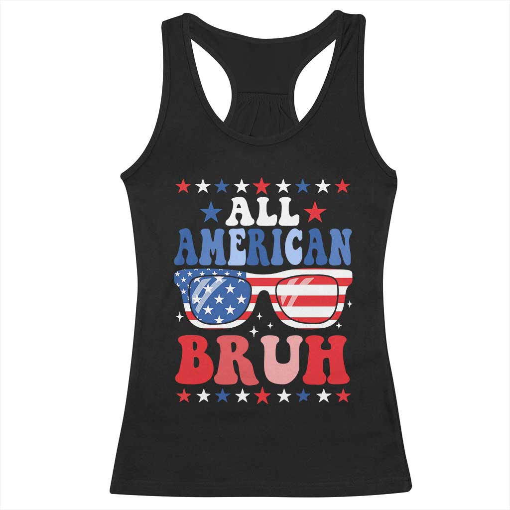 All American Bruh Patriotic 4th Of July Racerback Tank Top USA Flag Sunglasses Teens Kids - Wonder Print Shop