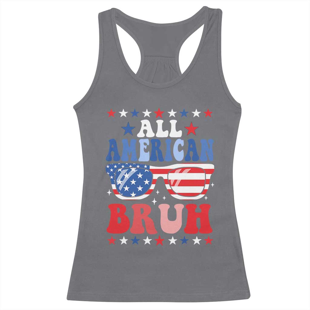 All American Bruh Patriotic 4th Of July Racerback Tank Top USA Flag Sunglasses Teens Kids - Wonder Print Shop