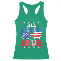 All American Bruh Patriotic 4th Of July Racerback Tank Top USA Flag Sunglasses Teens Kids - Wonder Print Shop