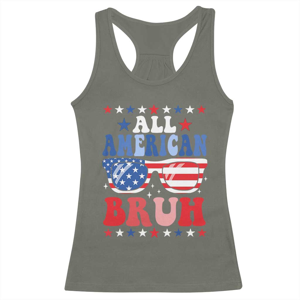All American Bruh Patriotic 4th Of July Racerback Tank Top USA Flag Sunglasses Teens Kids - Wonder Print Shop