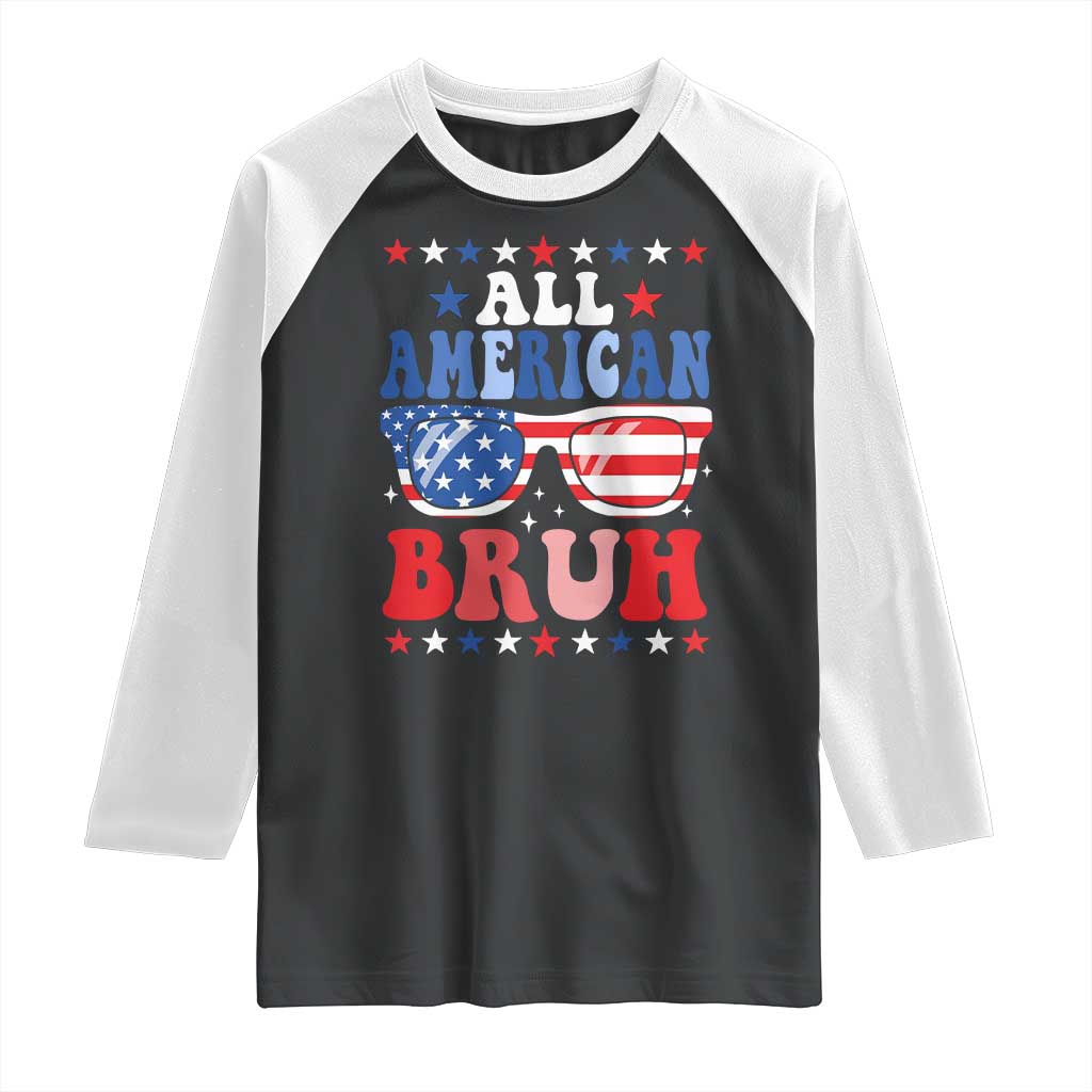 All American Bruh Patriotic 4th Of July Raglan Shirt USA Flag Sunglasses Teens Kids - Wonder Print Shop
