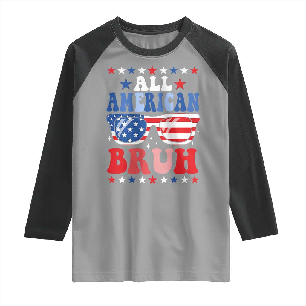 All American Bruh Patriotic 4th Of July Raglan Shirt USA Flag Sunglasses Teens Kids - Wonder Print Shop