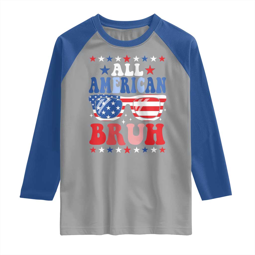 All American Bruh Patriotic 4th Of July Raglan Shirt USA Flag Sunglasses Teens Kids - Wonder Print Shop