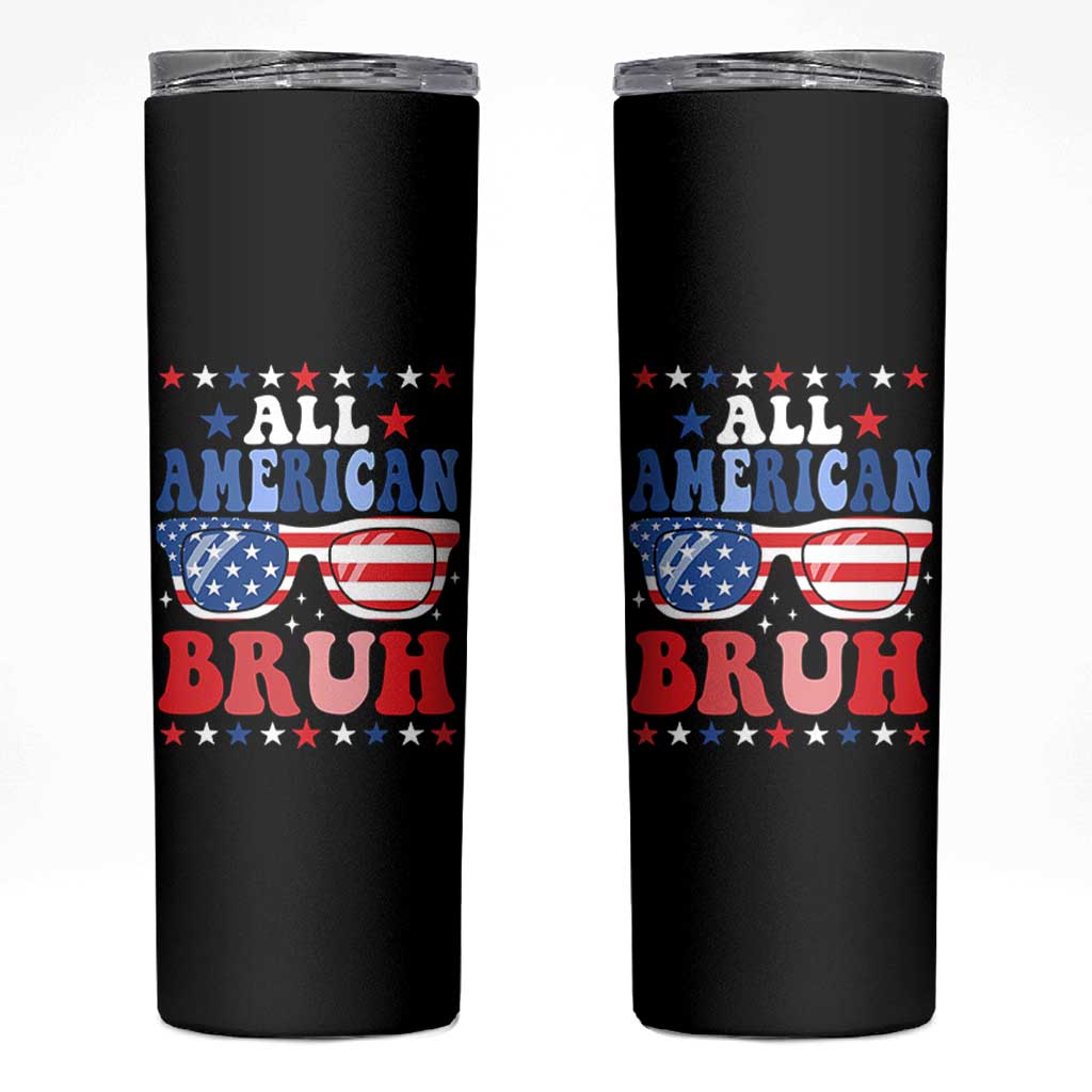 All American Bruh Patriotic 4th Of July Skinny Tumbler USA Flag Sunglasses Teens Kids - Wonder Print Shop