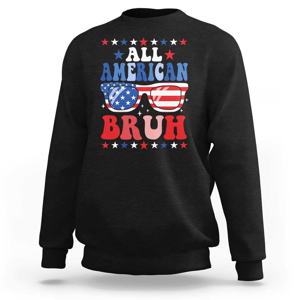 All American Bruh Patriotic 4th Of July Sweatshirt USA Flag Sunglasses Teens Kids - Wonder Print Shop