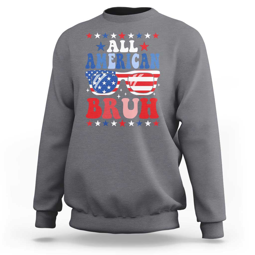 All American Bruh Patriotic 4th Of July Sweatshirt USA Flag Sunglasses Teens Kids - Wonder Print Shop