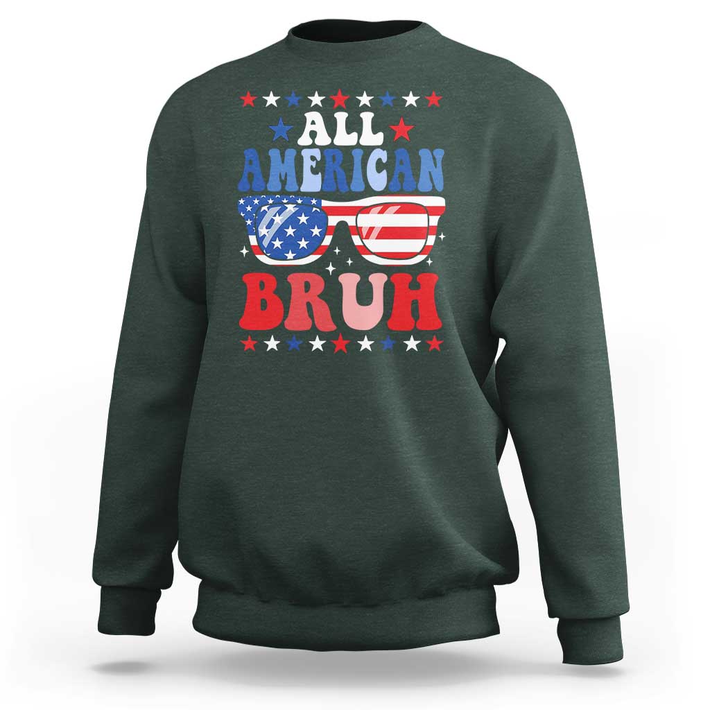All American Bruh Patriotic 4th Of July Sweatshirt USA Flag Sunglasses Teens Kids - Wonder Print Shop